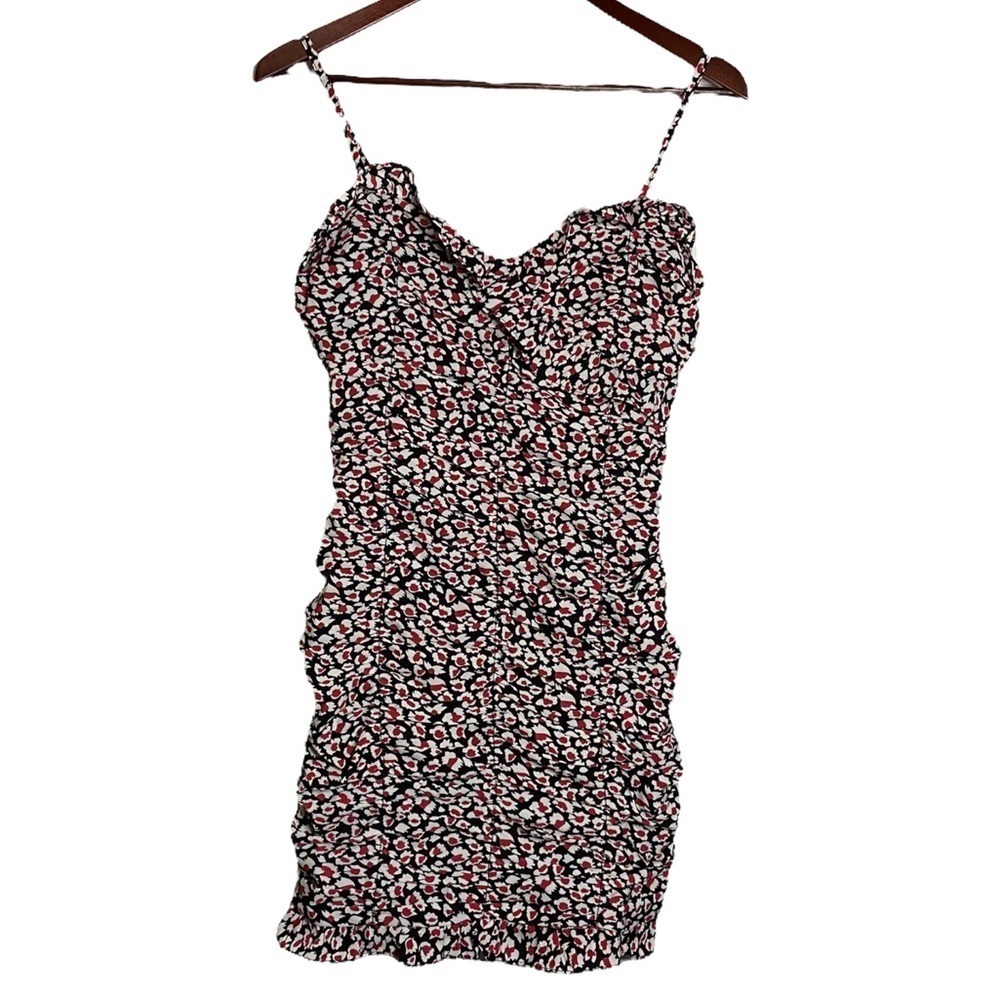Lush Red Black White Liberty Floral Mini Ruched Dress Smocked Back Small